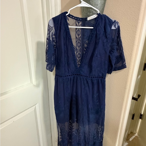 ELetter Dresses & Skirts - Boutique Navy Lace Maxi Dress with Sheer Details